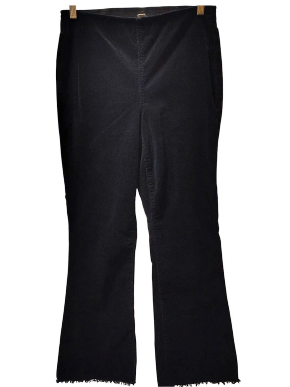 Black High-Rise Flare Frayed hem velvet pull on pants 12